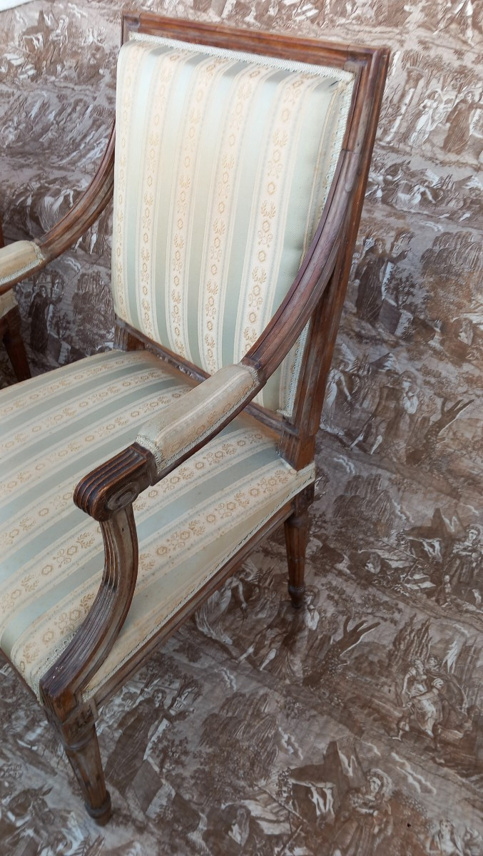 Paire de Fauteuils à la Reine en Bois Naturel d'Epoque Louis XVI fin du XVIIIe Siècle-photo-2
