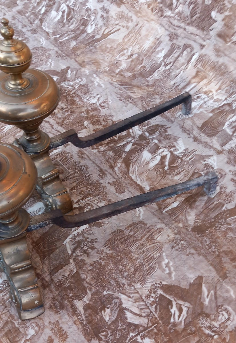 Paire de Chenets en Bronze dits "Marmousets" aux Dauphins  XVIIe Siècle -photo-1