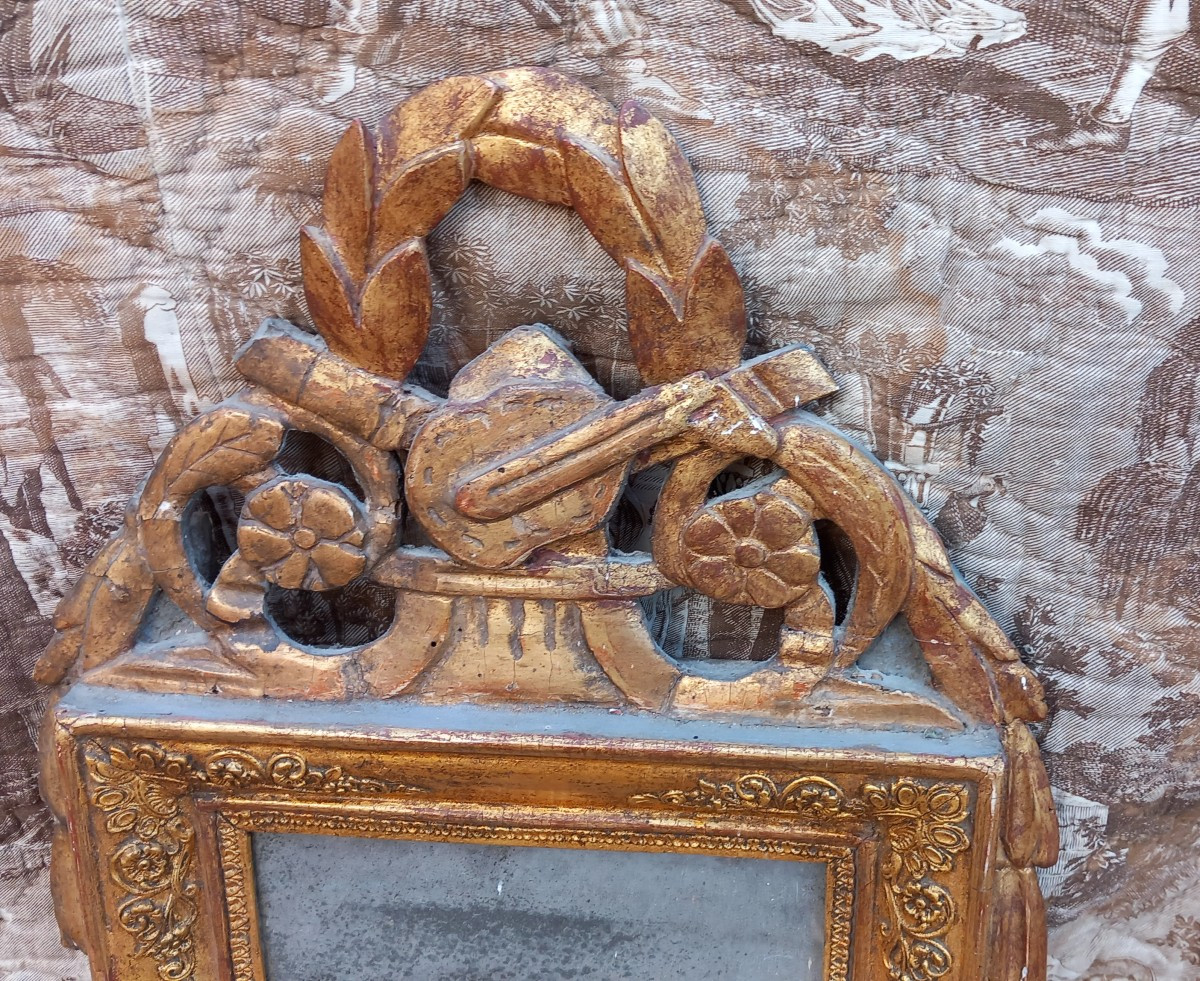 Miroir de Chambre Bois Sculpté Peint et Doré aux Instruments de Musique Directoire Empire-photo-2