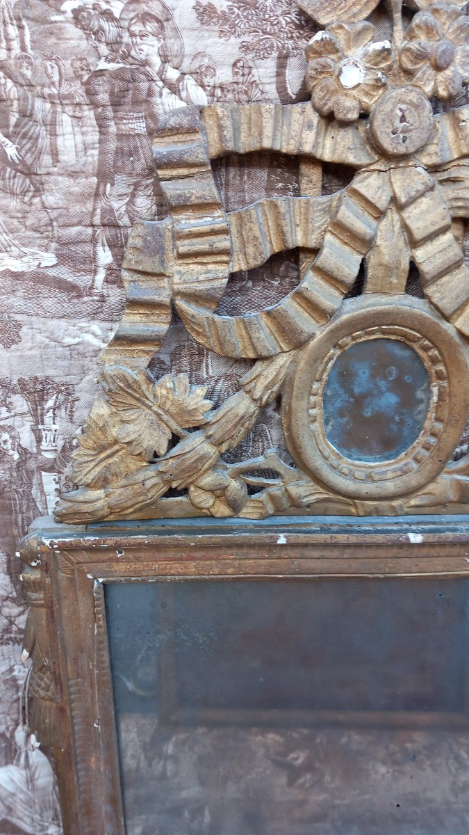 Miroir en Bois Sculpté et Doré d'Epoque Louis XVI fin du XVIIIe Siècle -photo-2