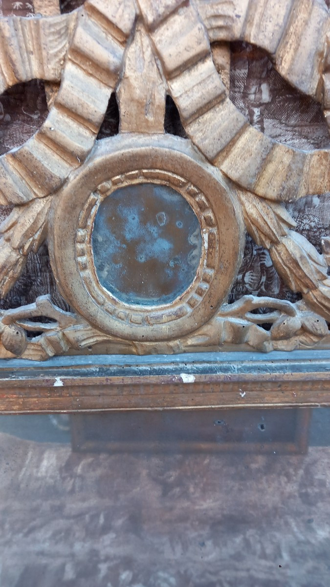Miroir en Bois Sculpté et Doré d'Epoque Louis XVI fin du XVIIIe Siècle -photo-3