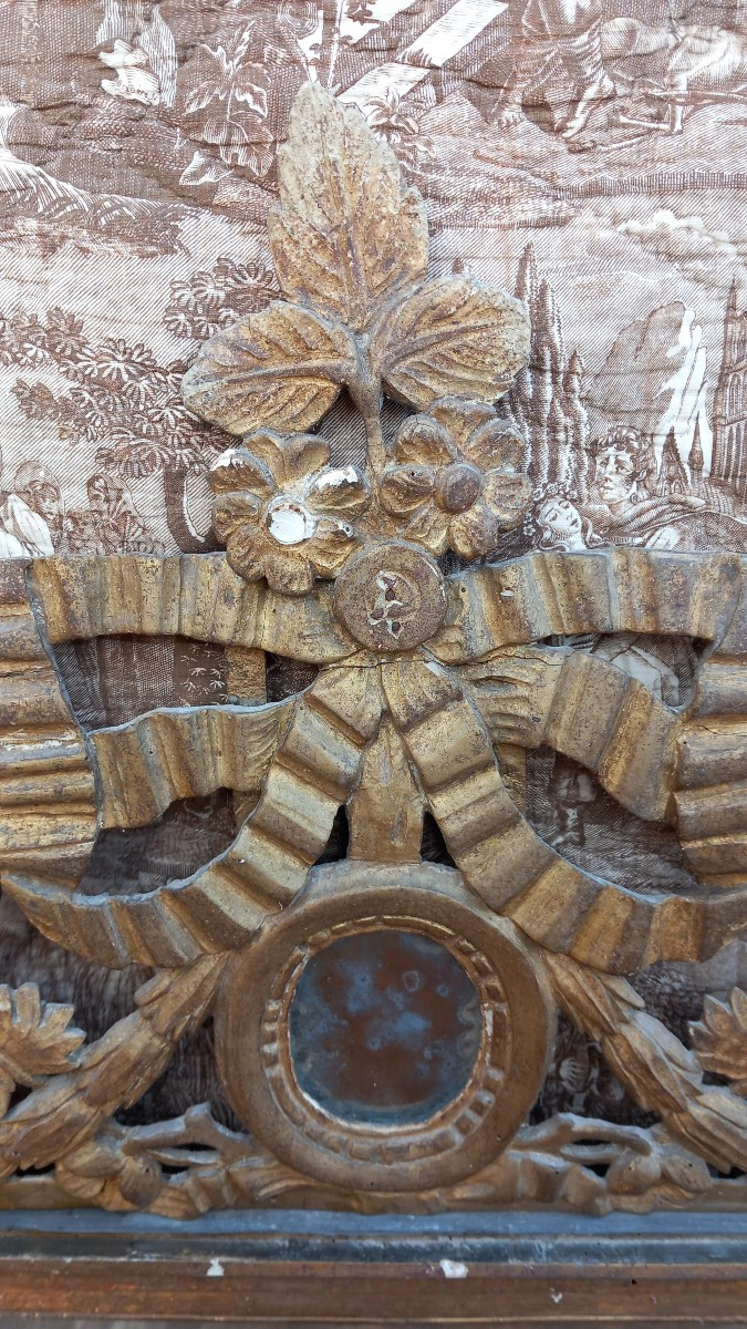 Miroir en Bois Sculpté et Doré d'Epoque Louis XVI fin du XVIIIe Siècle -photo-4
