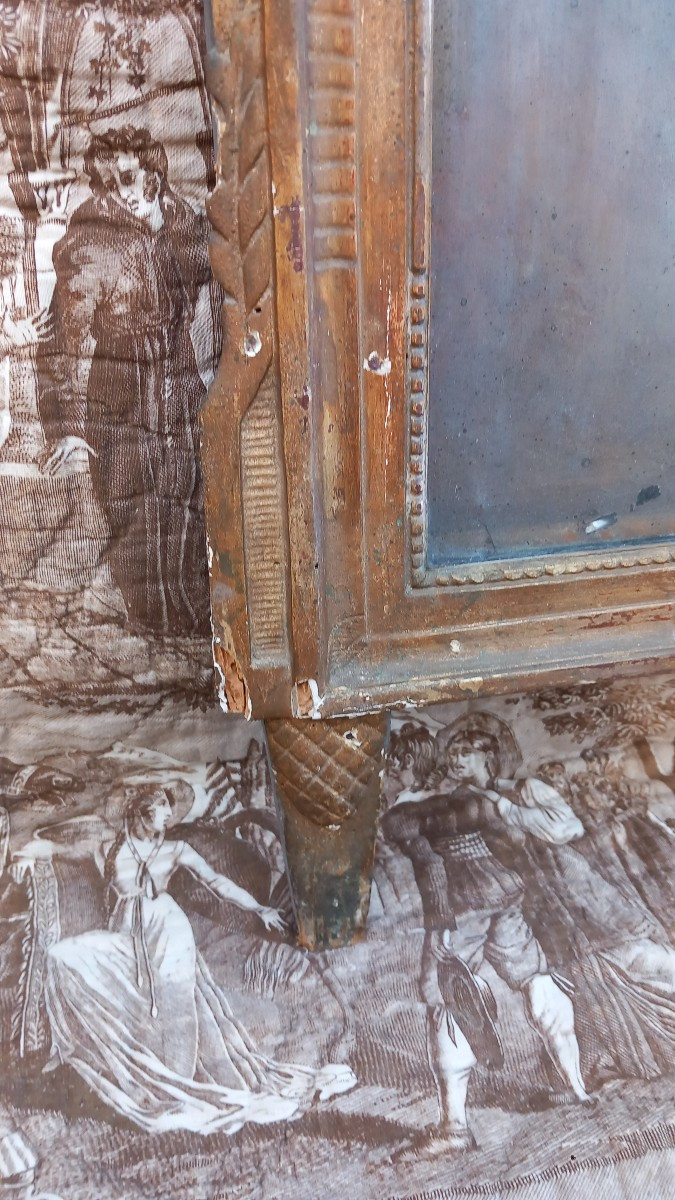 Miroir en Bois Sculpté et Doré d'Epoque Louis XVI fin du XVIIIe Siècle -photo-2
