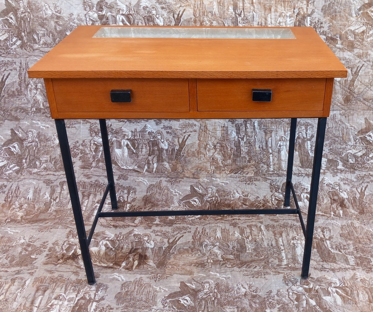 Jacques Hitier Illuminated Wooden Desk, 20th Century Design 