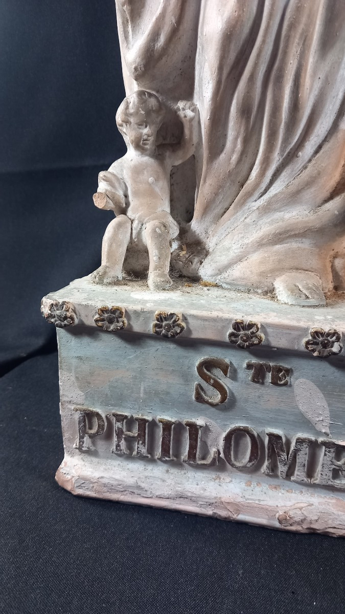 Patinated Terracotta Statue Of Saint Philomena, Provence, Santibelli, 19th Century  -photo-2