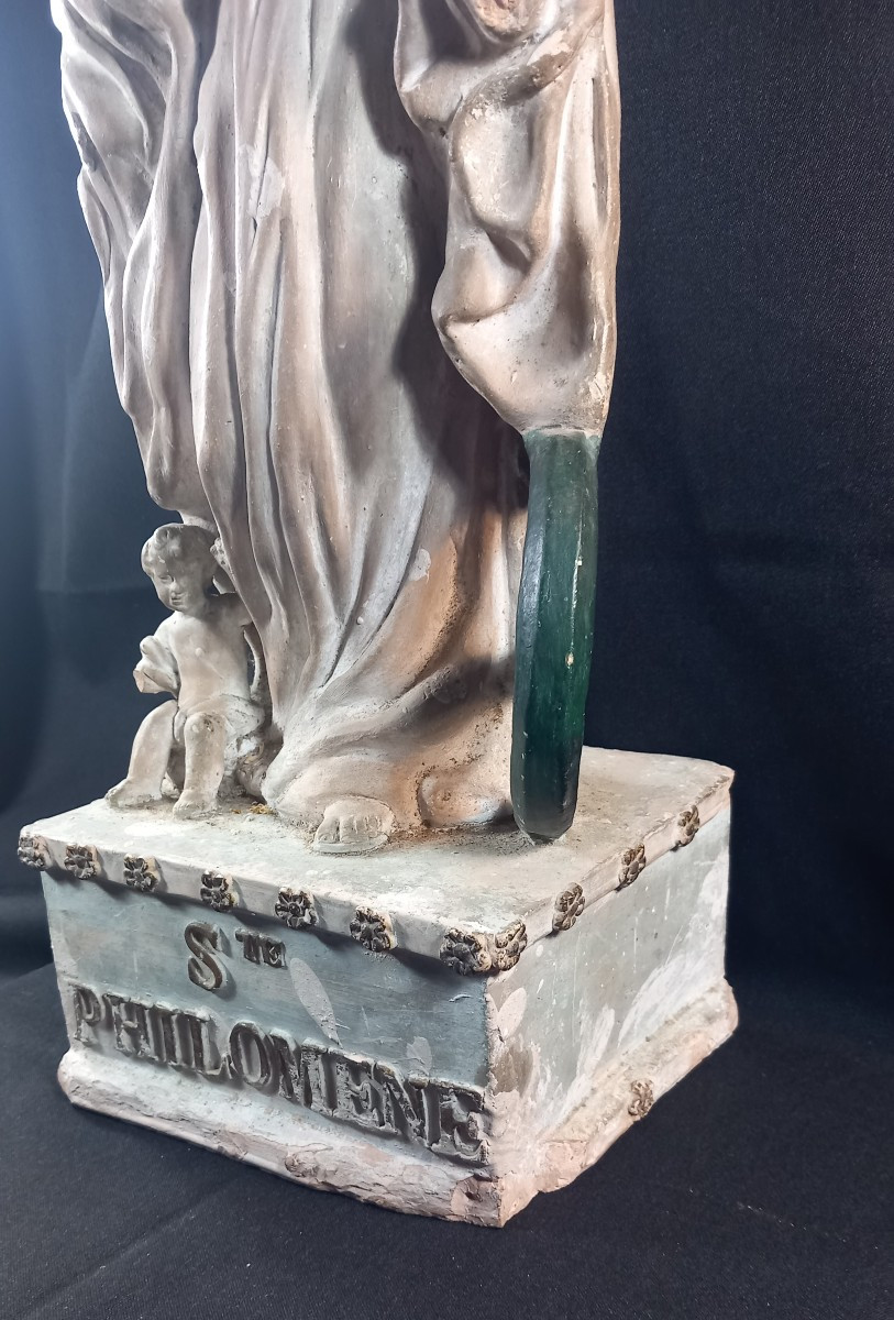 Patinated Terracotta Statue Of Saint Philomena, Provence, Santibelli, 19th Century  -photo-3