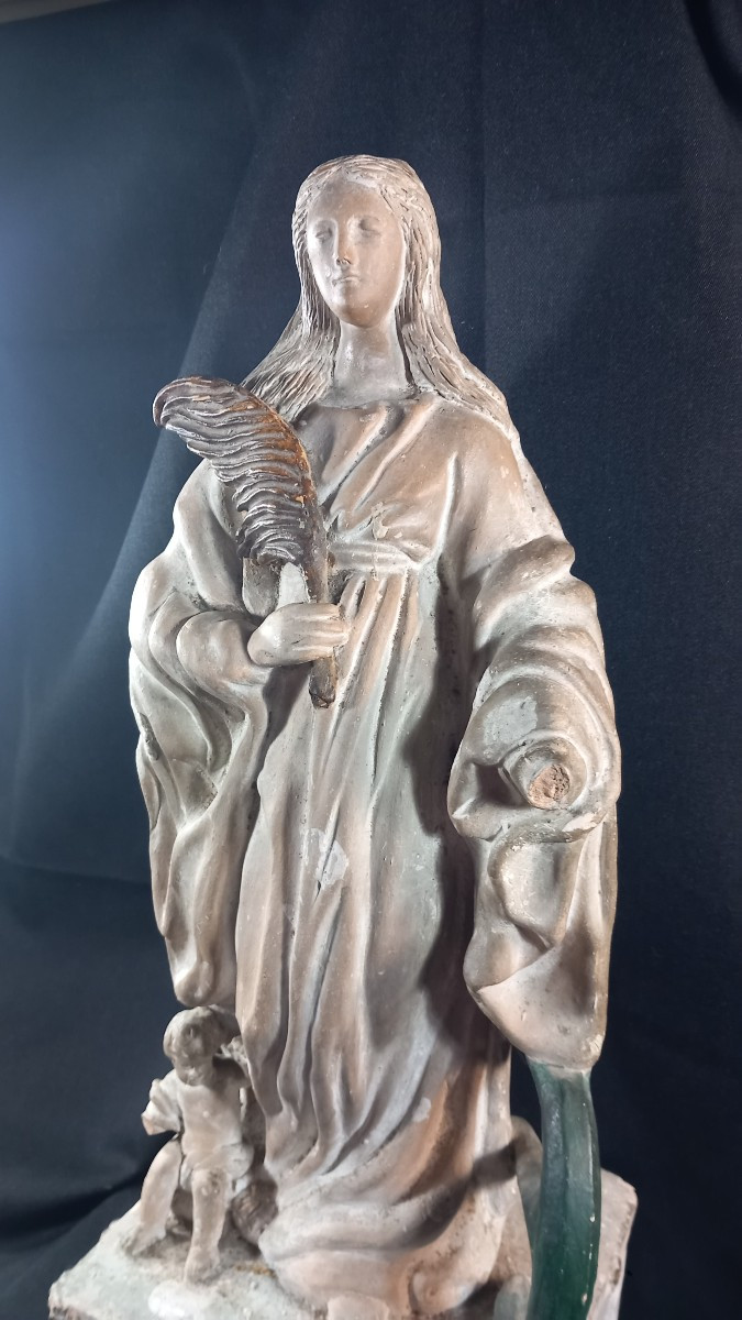 Patinated Terracotta Statue Of Saint Philomena, Provence, Santibelli, 19th Century  -photo-4