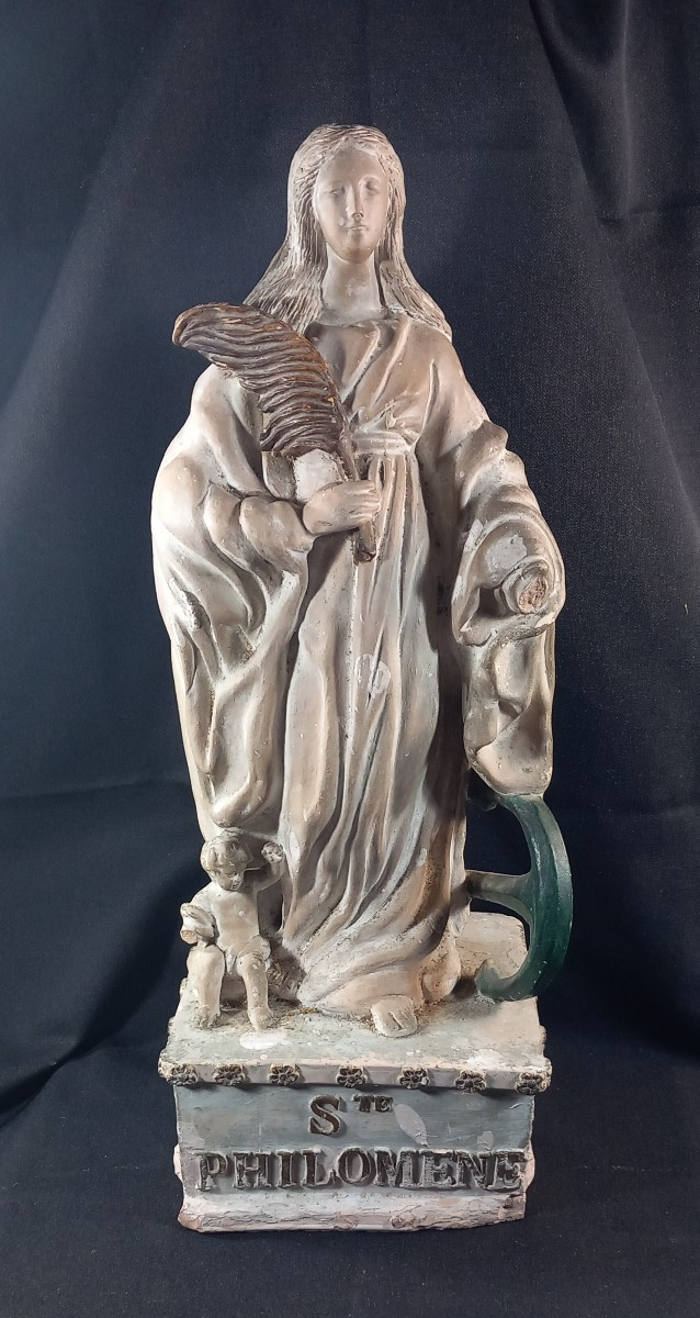 Patinated Terracotta Statue Of Saint Philomena, Provence, Santibelli, 19th Century  