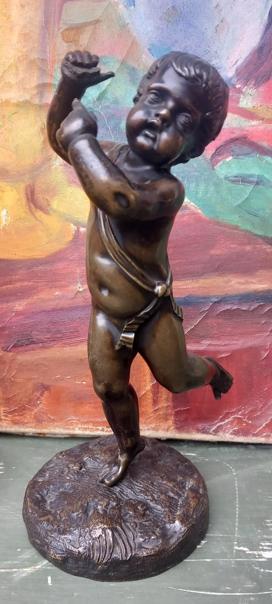 Paires Sculptures Bronze XIXe Angelots Putti Dansants -photo-3