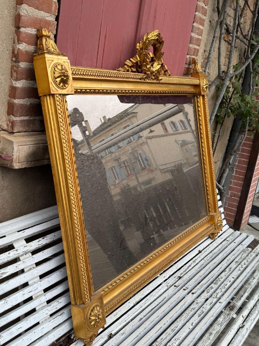 Miroir en bois sculpté et doré de style Louis XVI-Impératrice d'Epoque XIXe siècle-photo-3