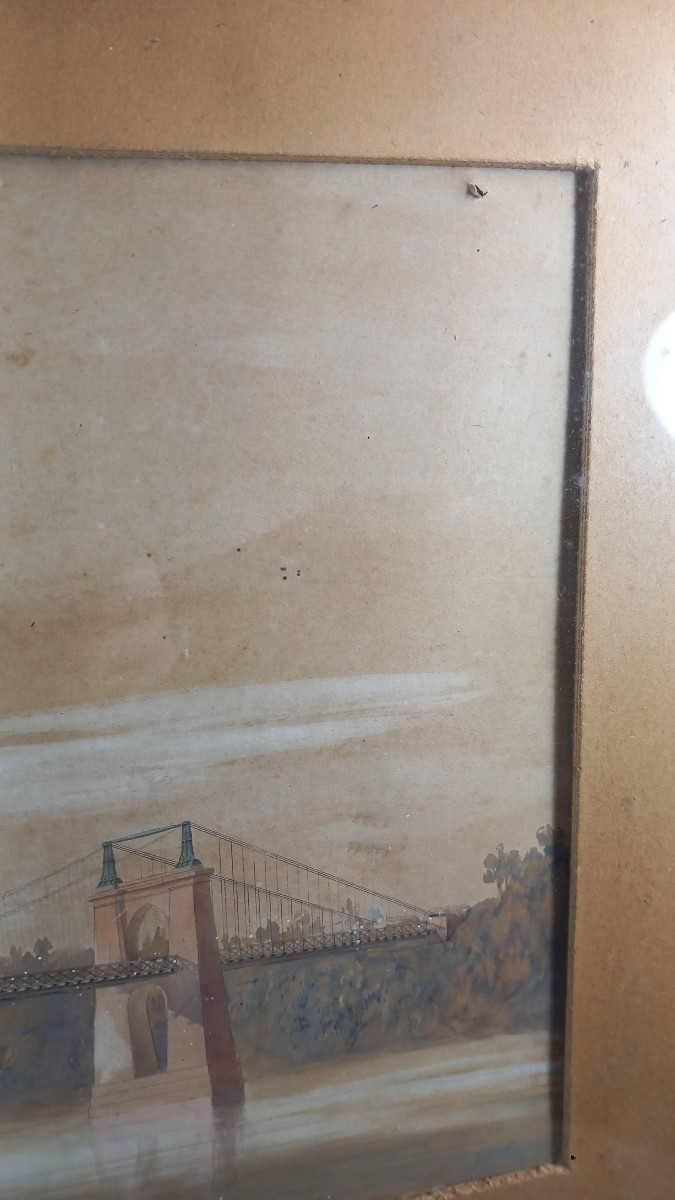 Panoramic View Of The Layrac Bridge Over The Tarn (haute-garonne) 19th Century Drawing-photo-1