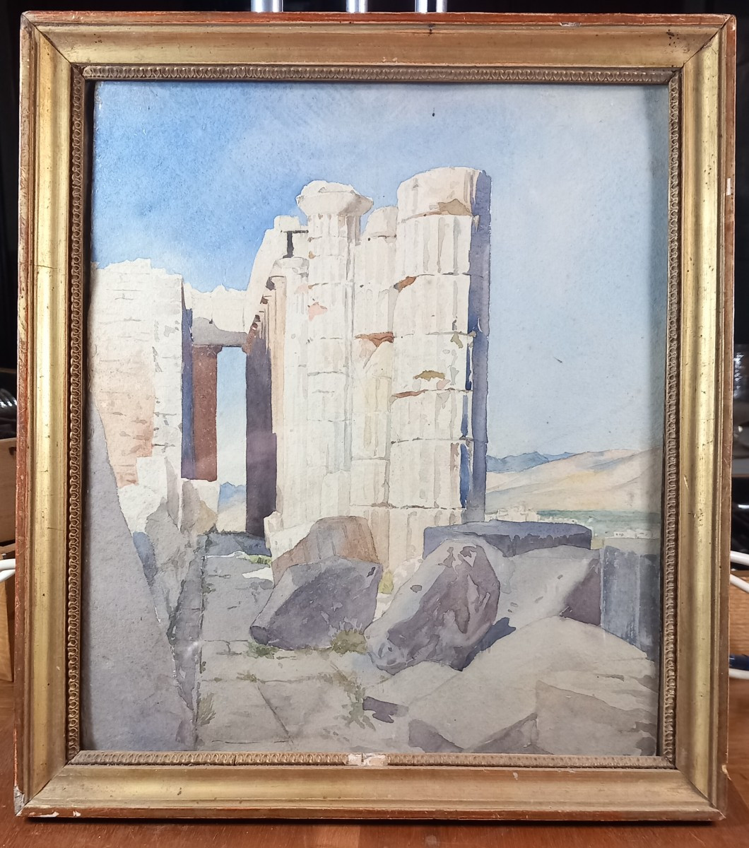 Olympia, Palaestra And Ruins Of The Temple Of Zeus, Watercolor, 1894, Grand Tour Souvenir, Olympic Games