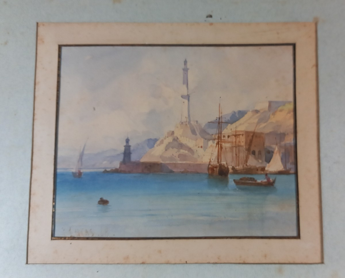 Lantern Of Genoa, Watercolor On Paper, 1848, Italy, Lighthouse, Liguria -photo-2