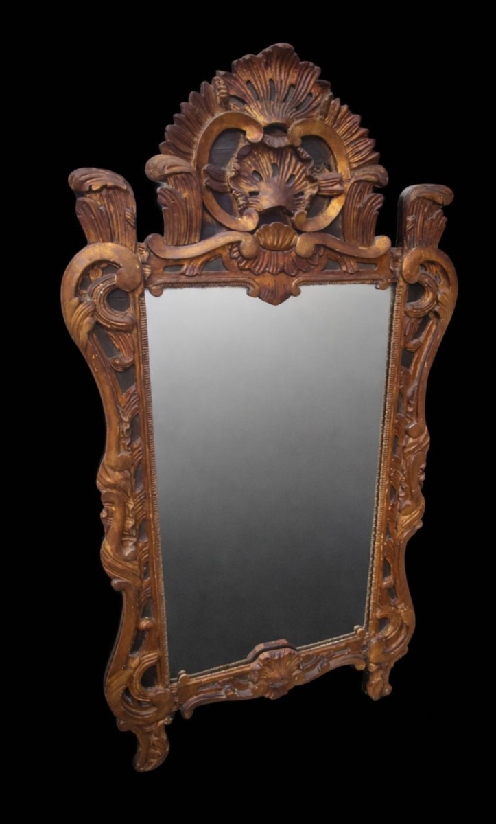 Miroir Provençal d'Entre Deux en Bois Sculpté et Doré XVIIIe Siècle Epoque Régence 