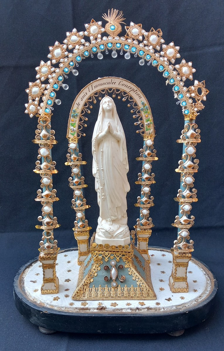 Multiple Reliquary In The Shape Of Triumphal Arches And Statuette Of The Virgin, 19th Century 