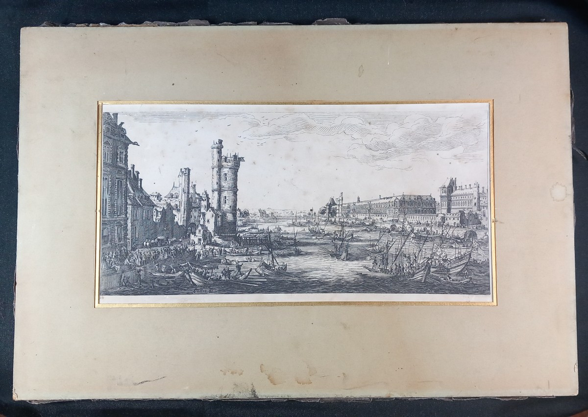 Jacques Callot: Grand View Of Paris: View Of The Louvre - 1629/1630 17th Century Engraving-photo-3