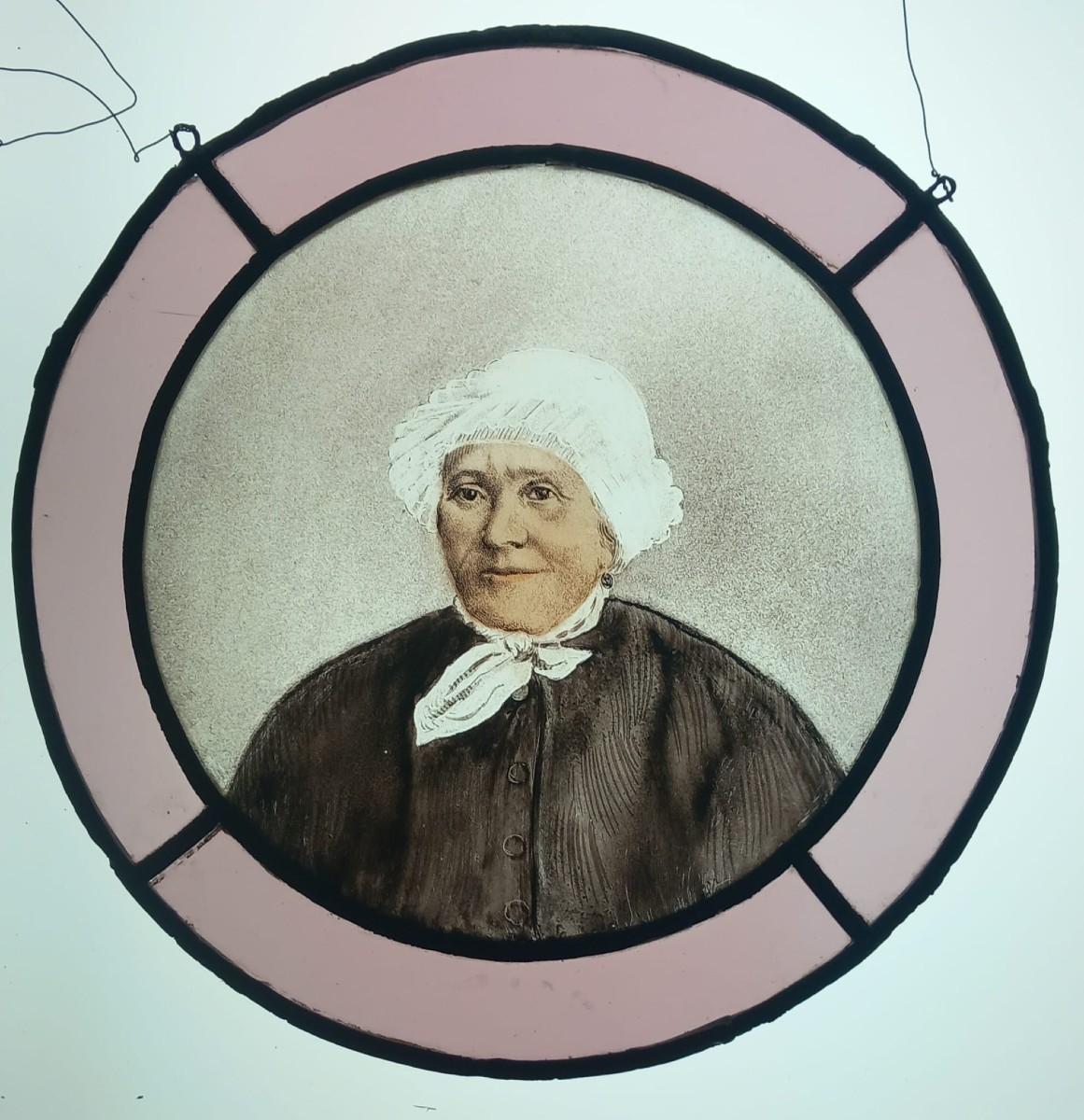 Augustin Louis Calmels Of Carmaux Portrait Of A Woman Painted On Glass And Framed In Stained Glass