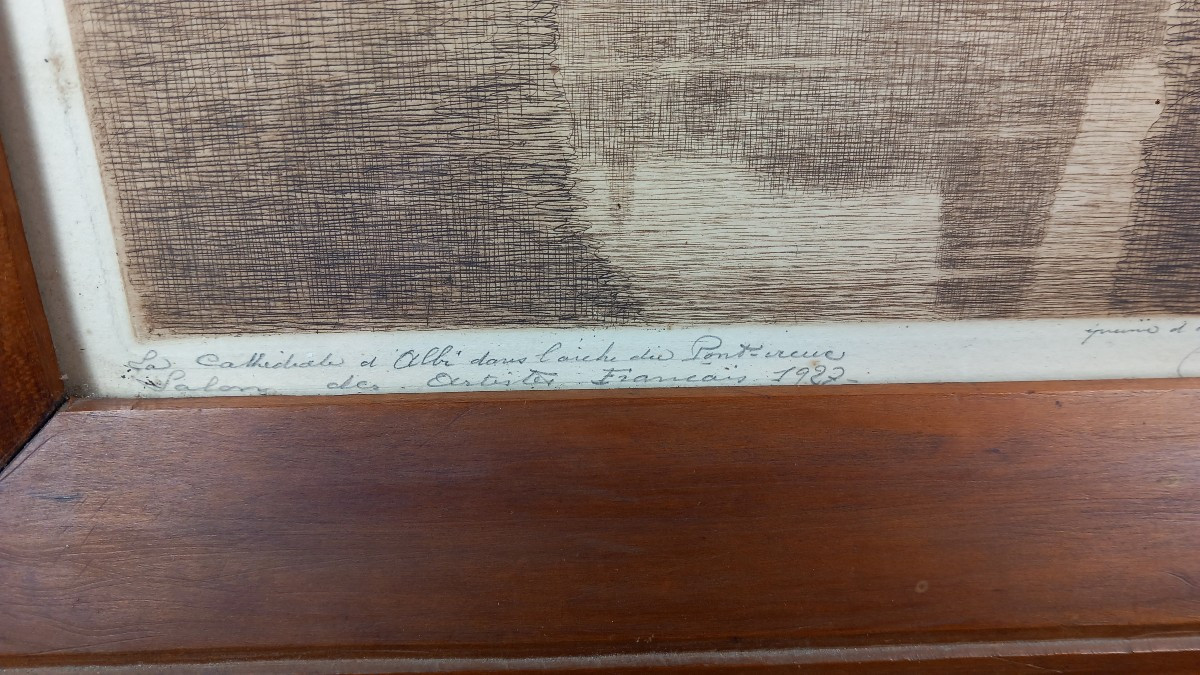 "La Cathédrale d'Albi dans l'arche du Pont Vieux" C.-J. Renaud Epreuve d'Artiste Salon 1927-photo-3