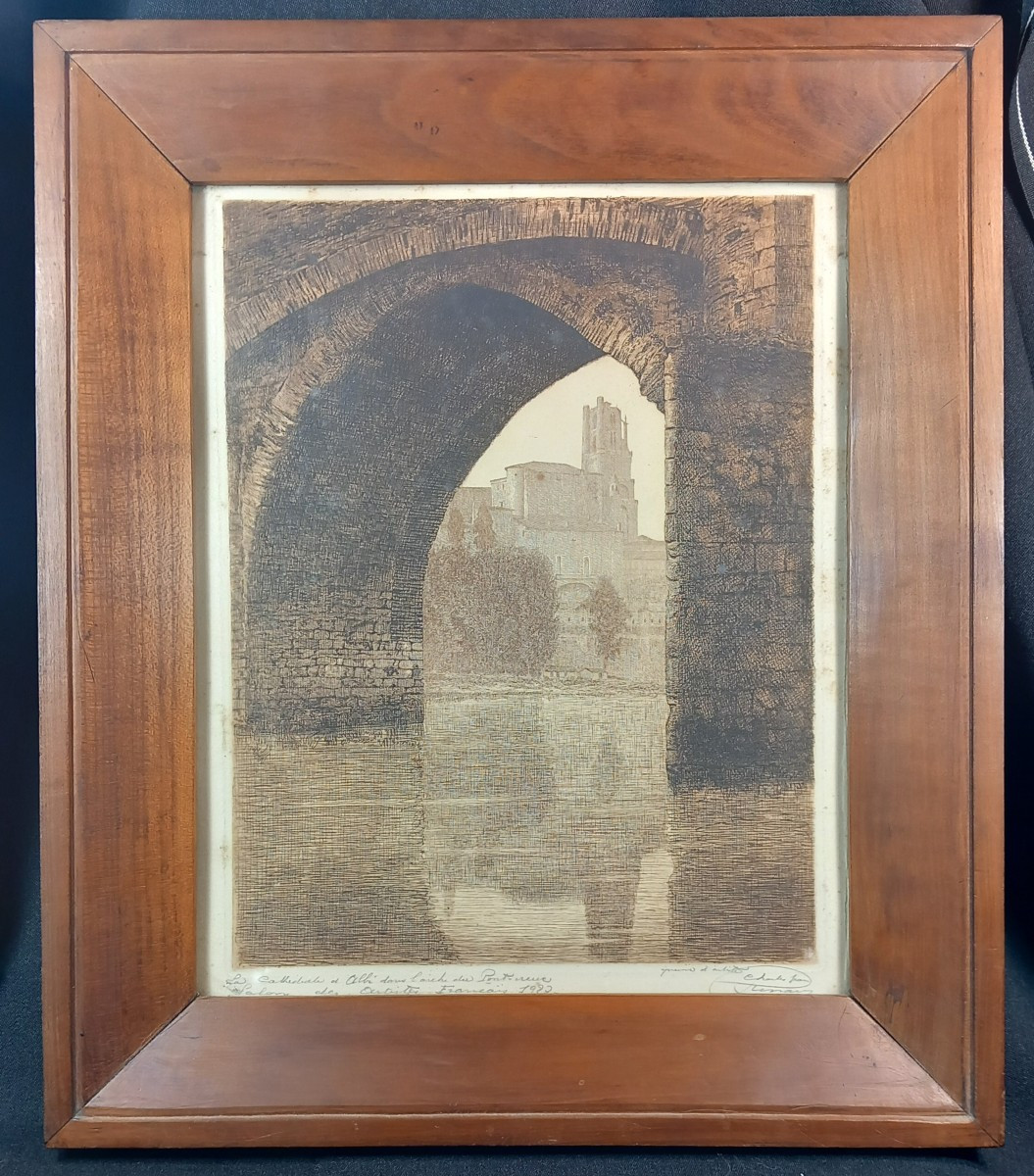 "La Cathédrale d'Albi dans l'arche du Pont Vieux" C.-J. Renaud Epreuve d'Artiste Salon 1927-photo-4