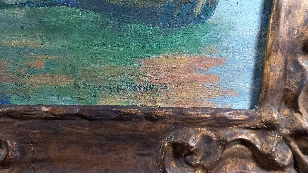 Rose DUJARDIN-BEAUMETZ "Le Port des Sables d'Olonne" Huile sur Toile Vendée Marine -photo-3