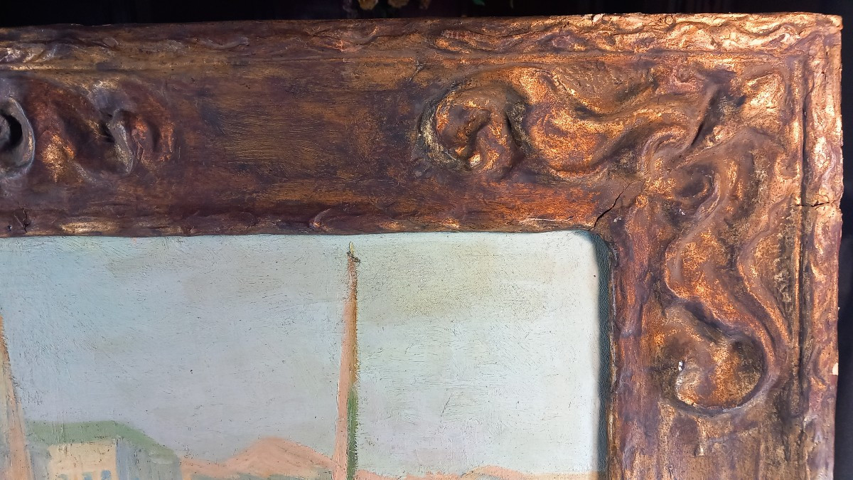 Rose DUJARDIN-BEAUMETZ "Le Port des Sables d'Olonne" Huile sur Toile Vendée Marine -photo-4