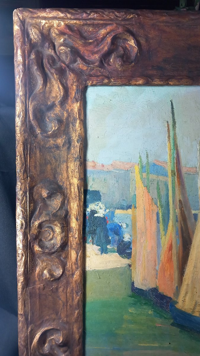 Rose DUJARDIN-BEAUMETZ "Le Port des Sables d'Olonne" Huile sur Toile Vendée Marine -photo-5