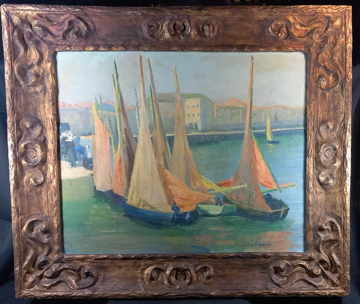 Rose DUJARDIN-BEAUMETZ "Le Port des Sables d'Olonne" Huile sur Toile Vendée Marine 