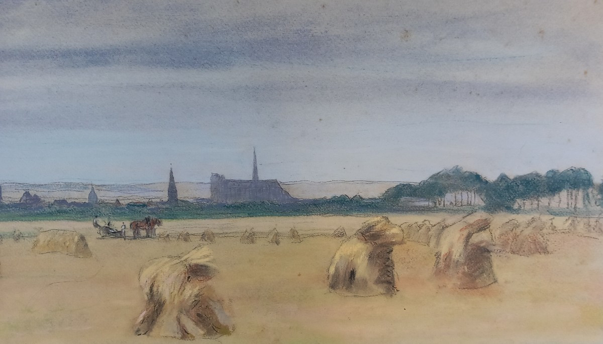 Terrel Des Chenes Pencil Drawing Landscape Of Harvests In Amiens (somme)-photo-2