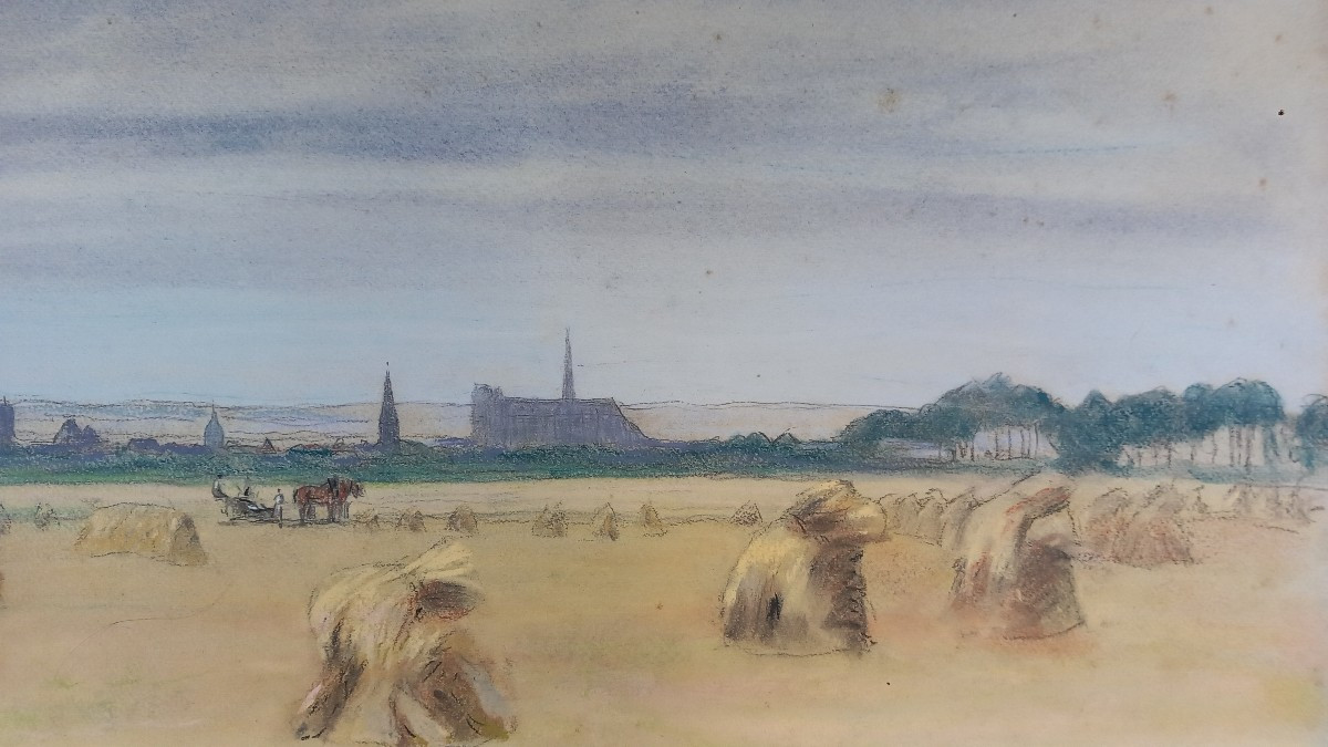 Terrel Des Chenes Pencil Drawing Landscape Of Harvests In Amiens (somme)-photo-4