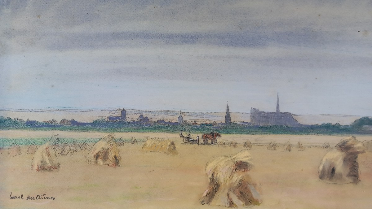 Terrel Des Chenes Pencil Drawing Landscape Of Harvests In Amiens (somme)-photo-1