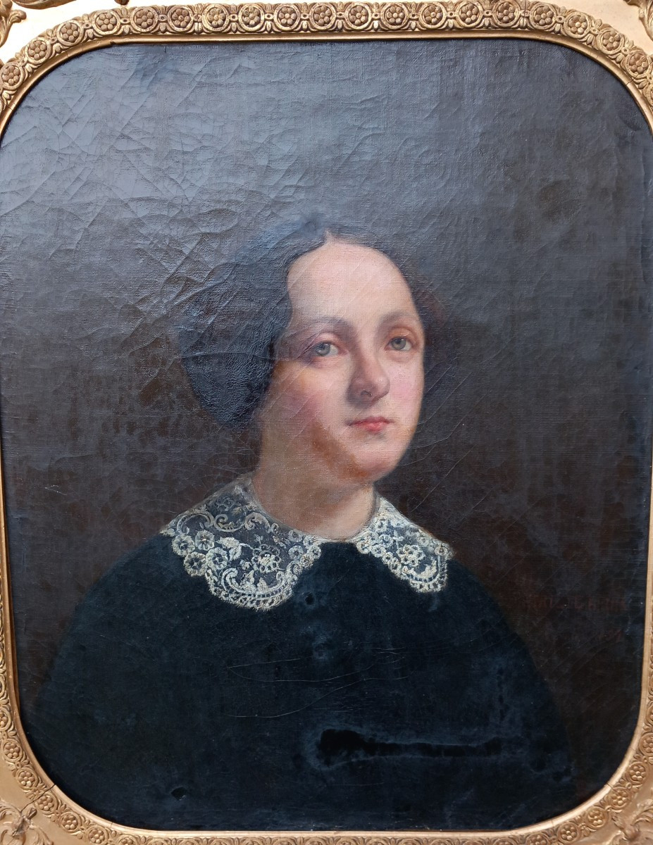 Emilie Bruine-preyat Paris Portrait Of A Young Girl Oil On Canvas 1852-photo-2