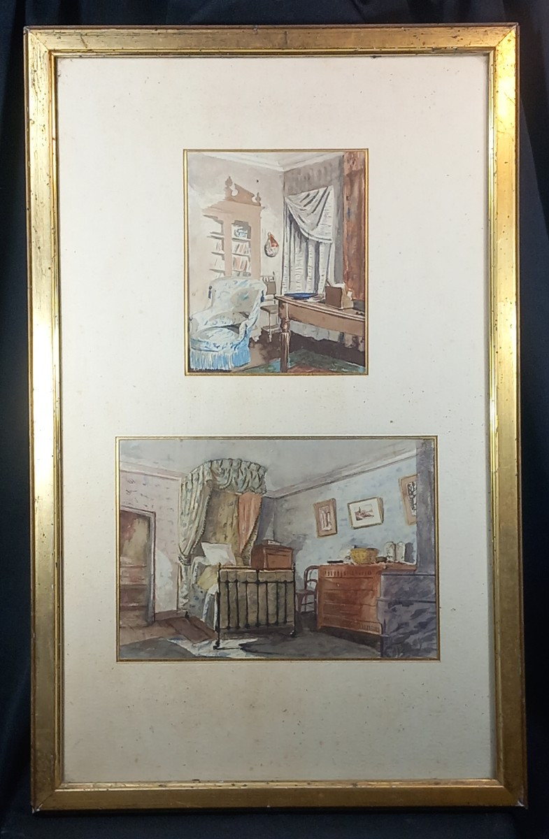 "conversation Piece" Interior Scenes: Study And Bedroom, Napoleon III Watercolors