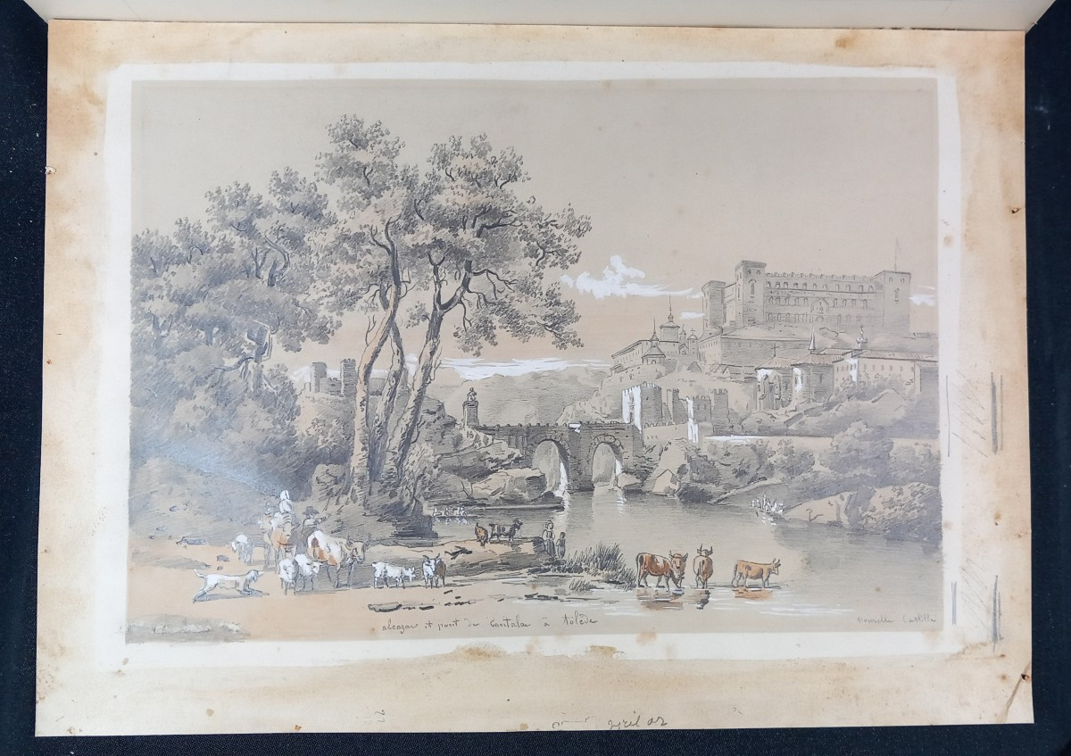 Romantic Drawing Of The Alcázar, Toledo, Castile-la Mancha, Spain, Alcántara Bridge, 19th Century-photo-2