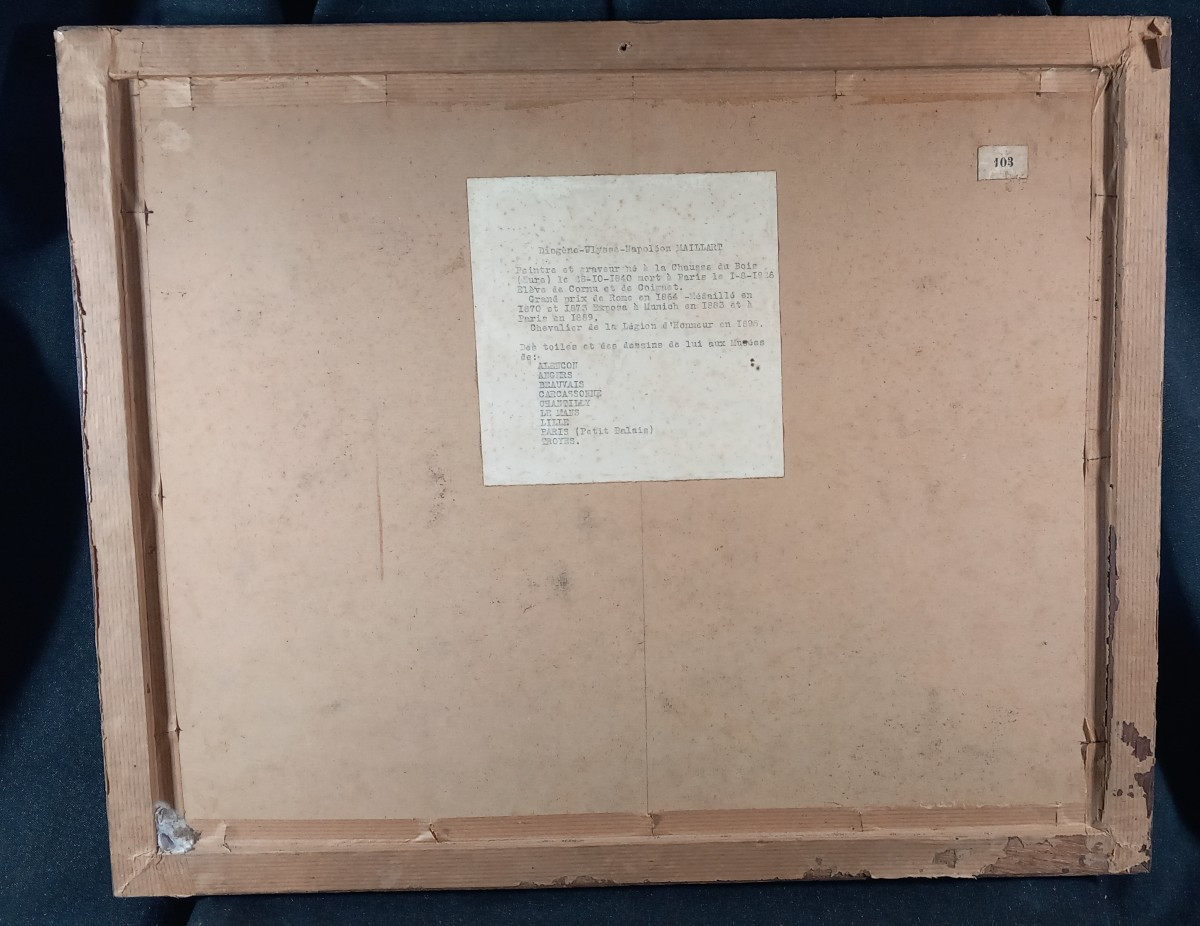 Diogenes Maillart, Young Girl, Hens And Chicks At The Fountain, 19th Century Drawing-photo-2