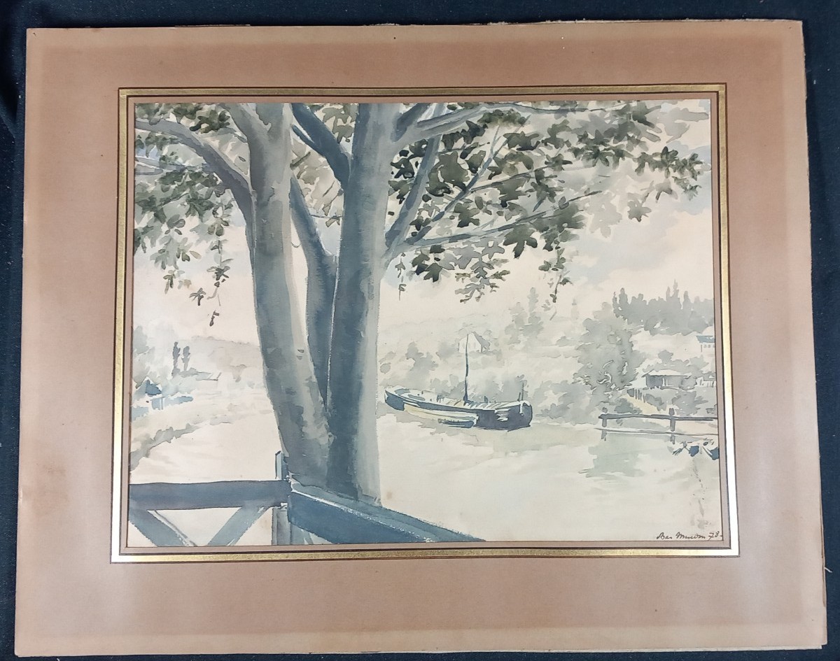 Henry-julien Detouche 1854-1913 The Seine At Lower Meudon Issy Les Moulineaux Paris Watercolor -photo-4