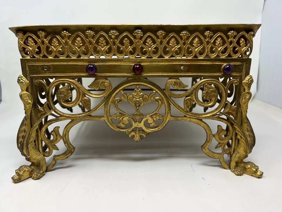 Thabor, Lectern, Or Church Bible Stand In Bronze And Stained Glass, 19th Century -photo-4