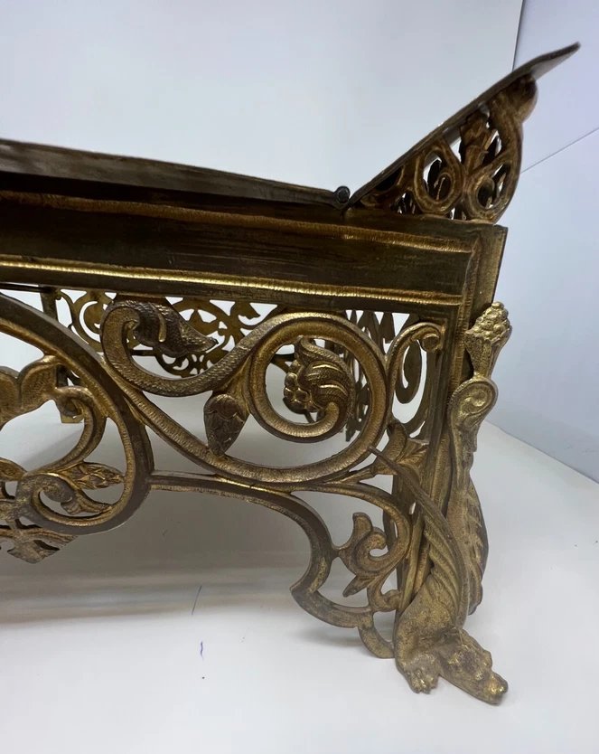 Thabor, Lectern, Or Church Bible Stand In Bronze And Stained Glass, 19th Century -photo-2