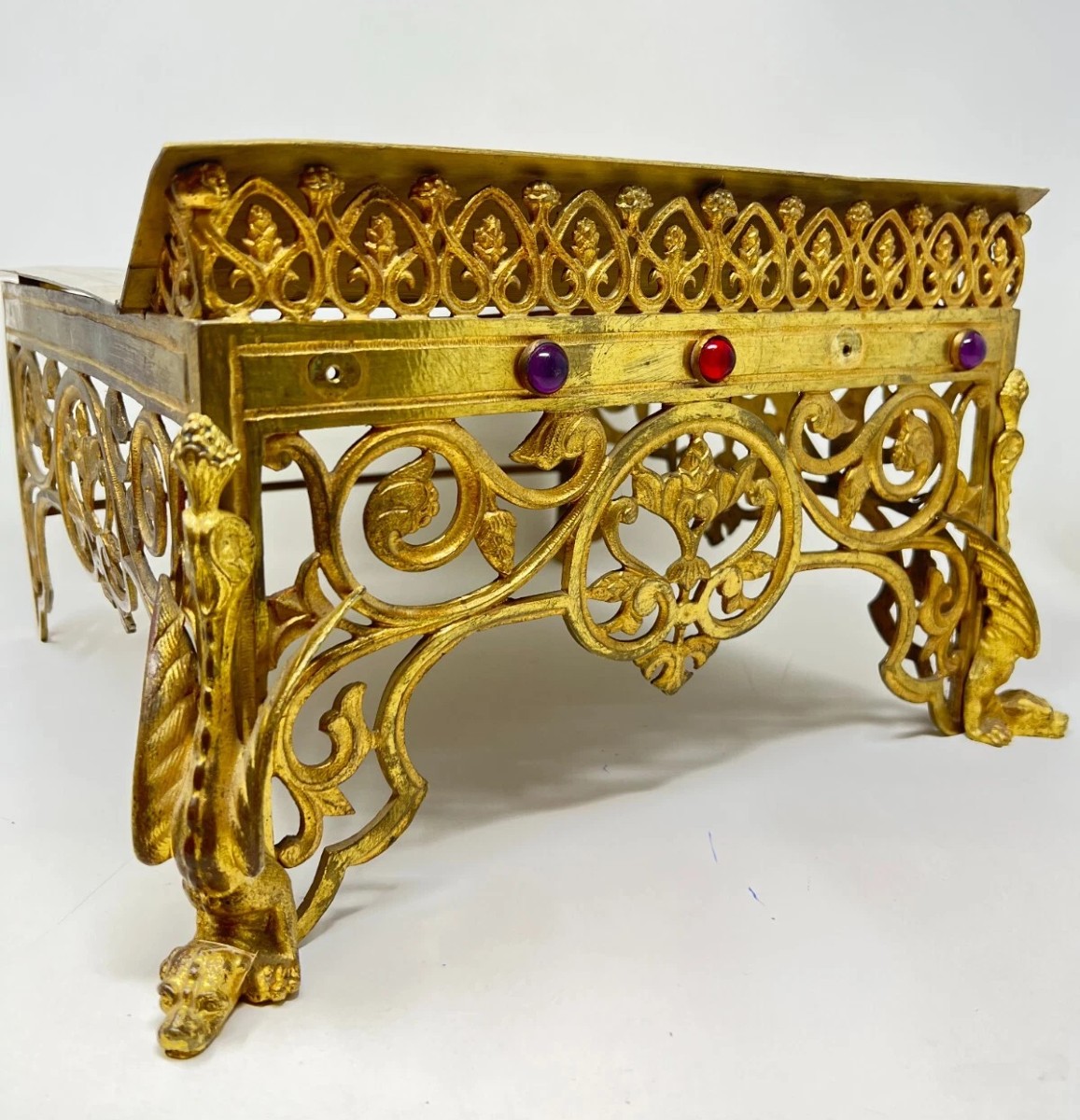 Thabor, Lectern, Or Church Bible Stand In Bronze And Stained Glass, 19th Century 