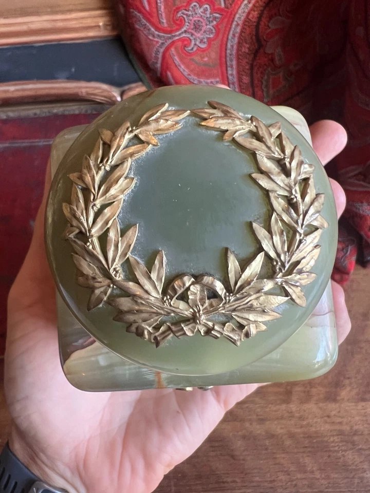 Gilt Bronze And Algerian Onyx Inkwell, 19th Century, Napoleon III Period-photo-2