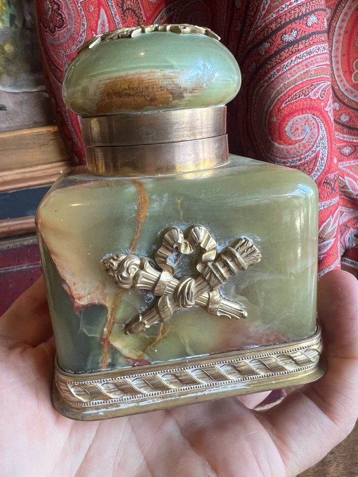 Gilt Bronze And Algerian Onyx Inkwell, 19th Century, Napoleon III Period-photo-4