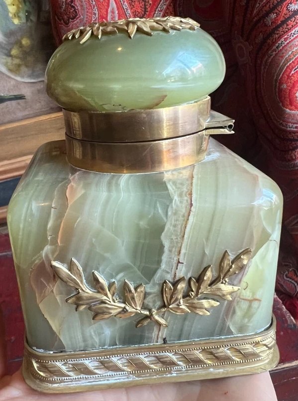 Gilt Bronze And Algerian Onyx Inkwell, 19th Century, Napoleon III Period-photo-3