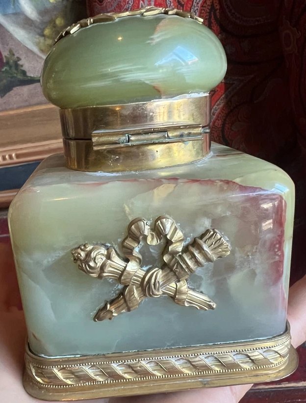 Gilt Bronze And Algerian Onyx Inkwell, 19th Century, Napoleon III Period-photo-4