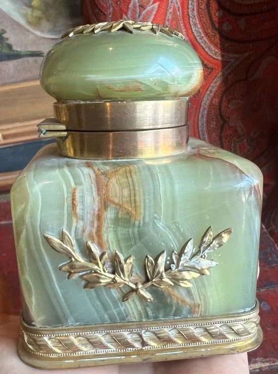 Gilt Bronze And Algerian Onyx Inkwell, 19th Century, Napoleon III Period-photo-5