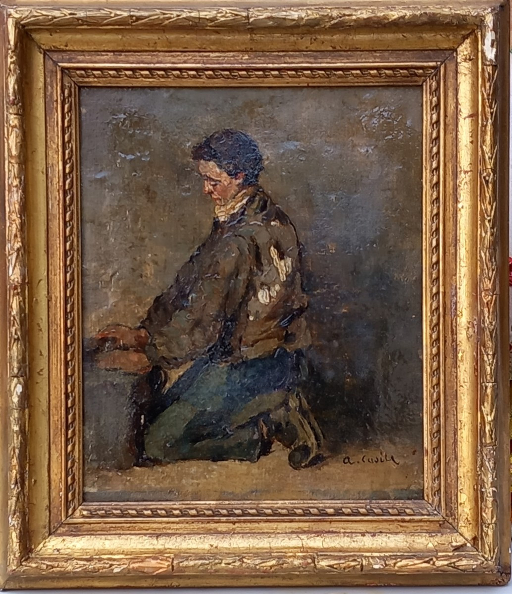 Alfred Casile (1848-1909) The Shoeshine Boy. Oil On Panel
