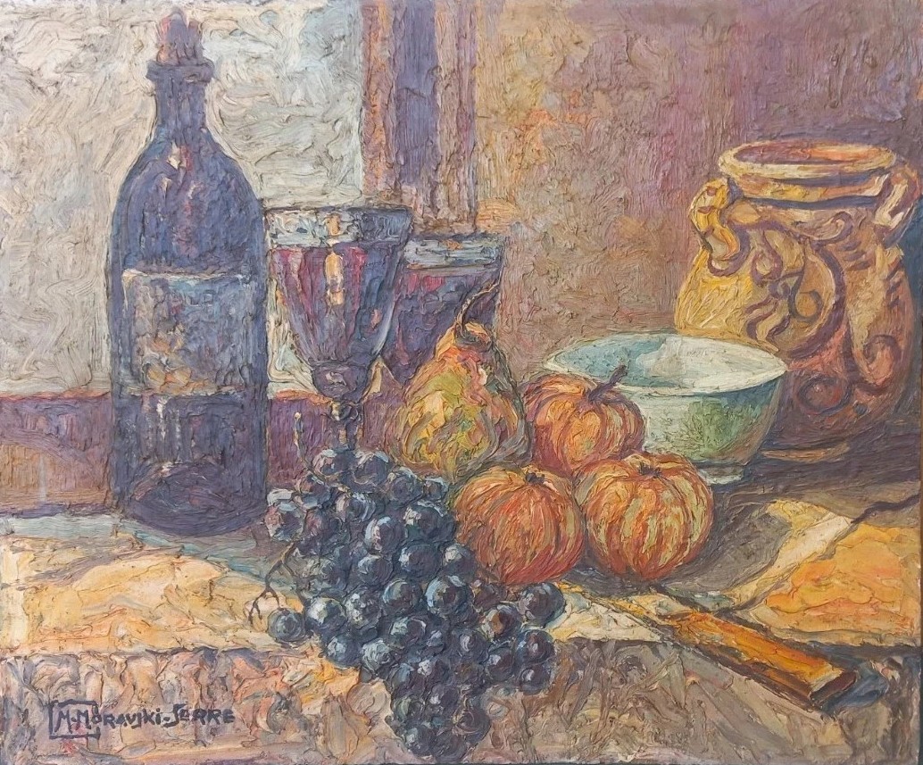 M. MORAVSKI SERRE (Nice) Nature Morte XXe Huile sur Panneau