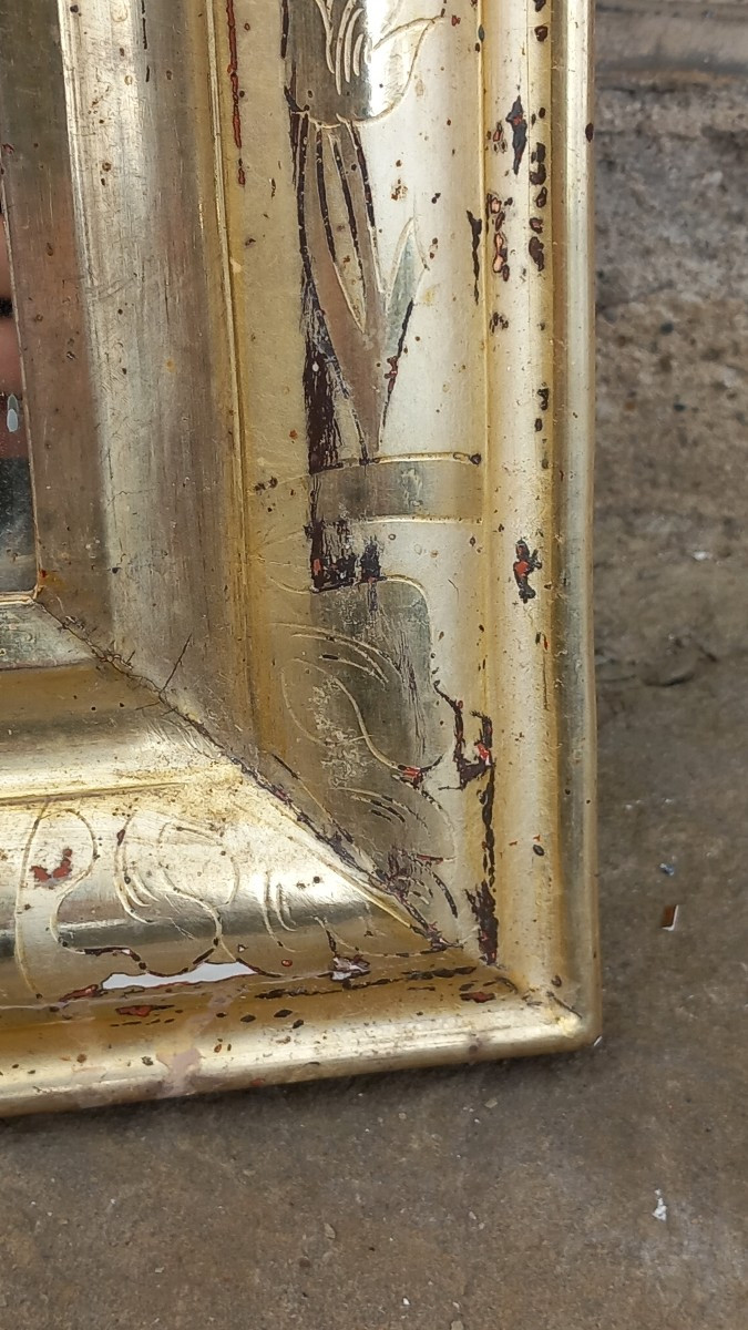 Miroir Louis Philippe en Bois Argenté du XIXe siècle -photo-1