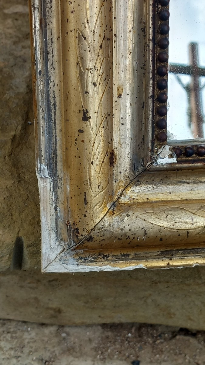 Miroir Louis Philippe en Bois Argenté du XIXe siècle -photo-2
