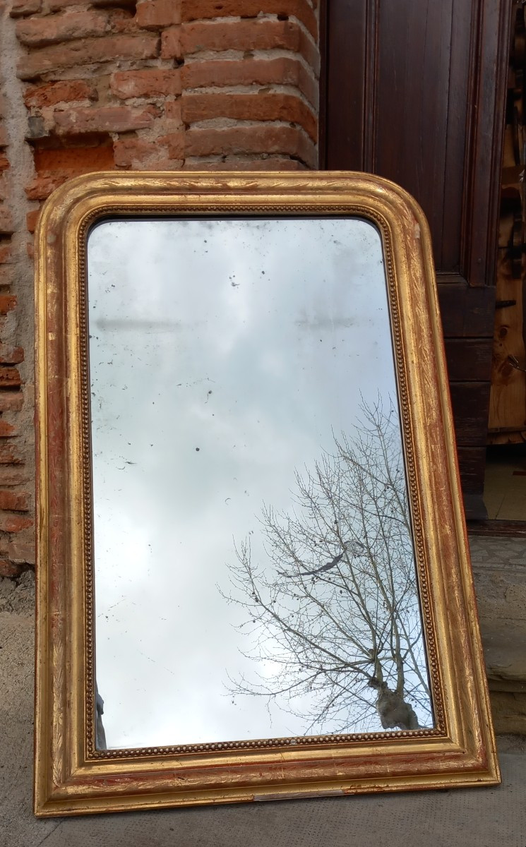 Miroir Rectangulaire Boudin Bois Doré  XIXe siècle Louis-Philippe