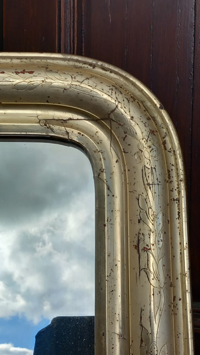 Rectangular Mirror With Gilded Wood Frame, Louis Philippe Style, 19th Century-photo-2