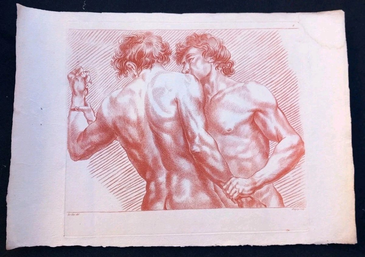 Ancient Gladiator Combat, Bare-tored, 18th Century Sanguine Engraving, Le Clerc And Auvray -photo-4